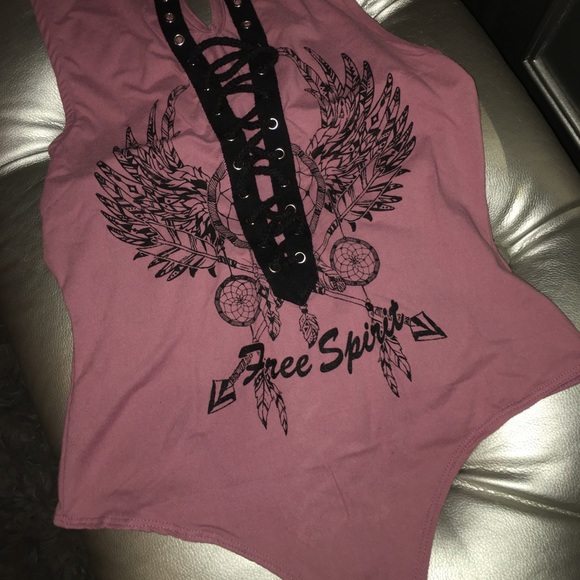Free Spirit Pink Lace Front Choker Bodysuit - Picture 4 of 5